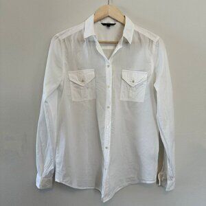 Victoria Secret White Cotton Button Up Shirt M Long Sleeve Classic Staple Safari